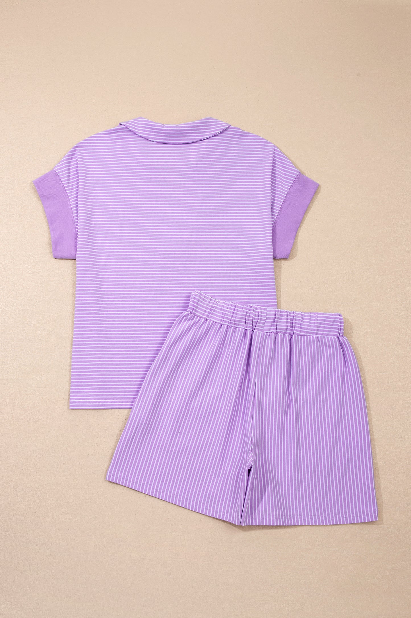 Pink Stripe Dolman Sleeve Polo Shirt and Drawstring Shorts Set - Snoopy's Closet
