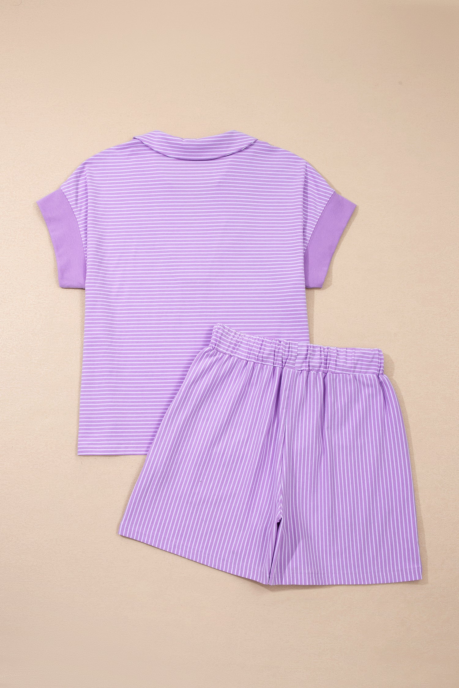 Pink Stripe Dolman Sleeve Polo Shirt and Drawstring Shorts Set - Snoopy's Closet