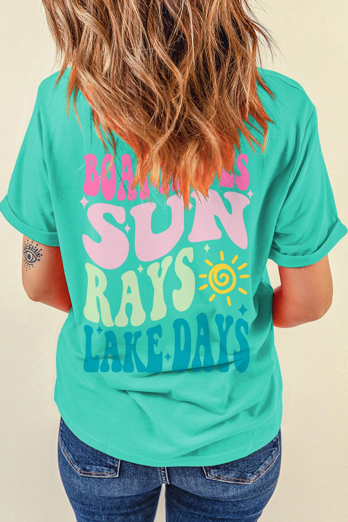 Camiseta de vacaciones estampada a doble cara MINT GREEN LAKE DAYS