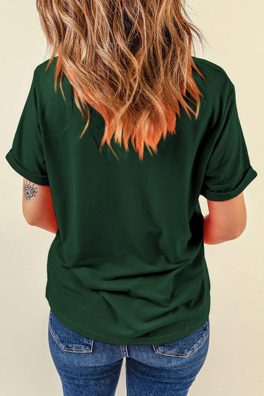 Green Casual Plain Crew Neck Tee - Snoopy's Closet