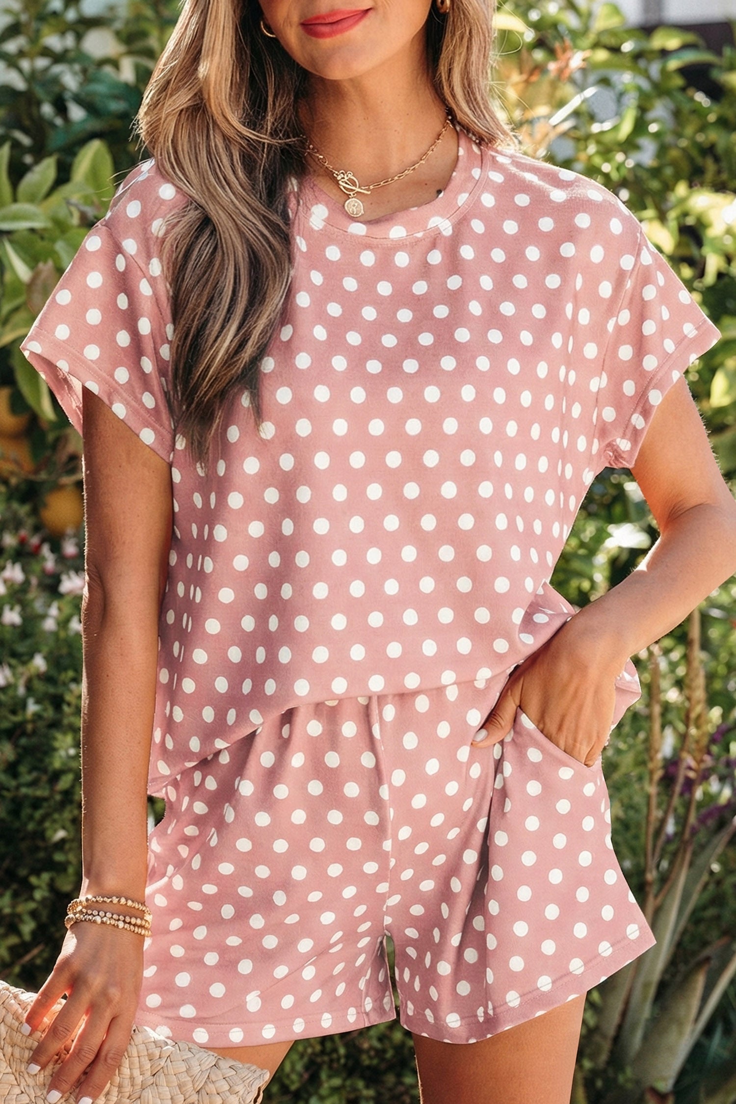 Pink Polka Dot Print Short Set - Snoopy's Closet