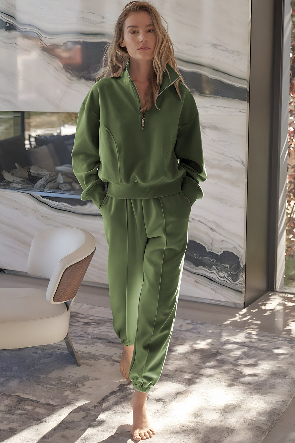 Vineyard Green Half Zip up Pullover Active Top and Joggers Set - Snoopy's Closet