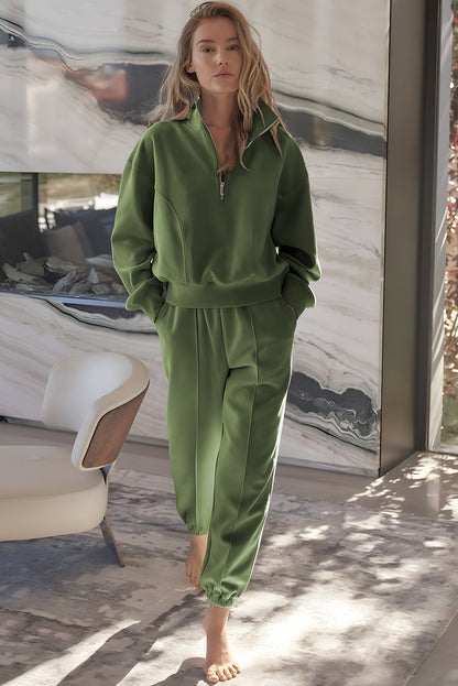 Vineyard Green Half Zip up Pullover Active Top and Joggers Set - Snoopy's Closet
