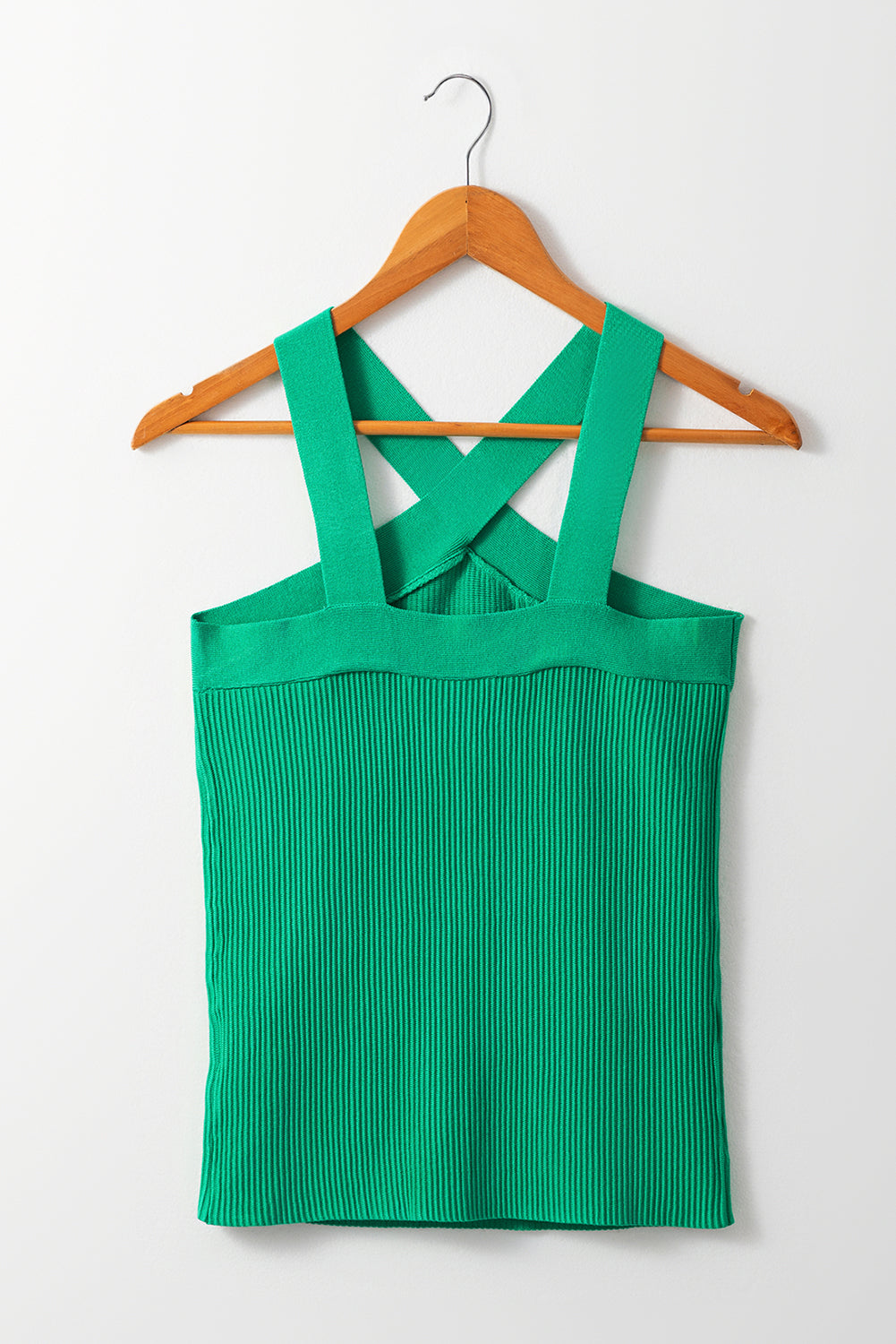 Dark Green Ribbed Criss Cross Halter Neck Sheath Sweater Tank Top - Snoopy's Closet
