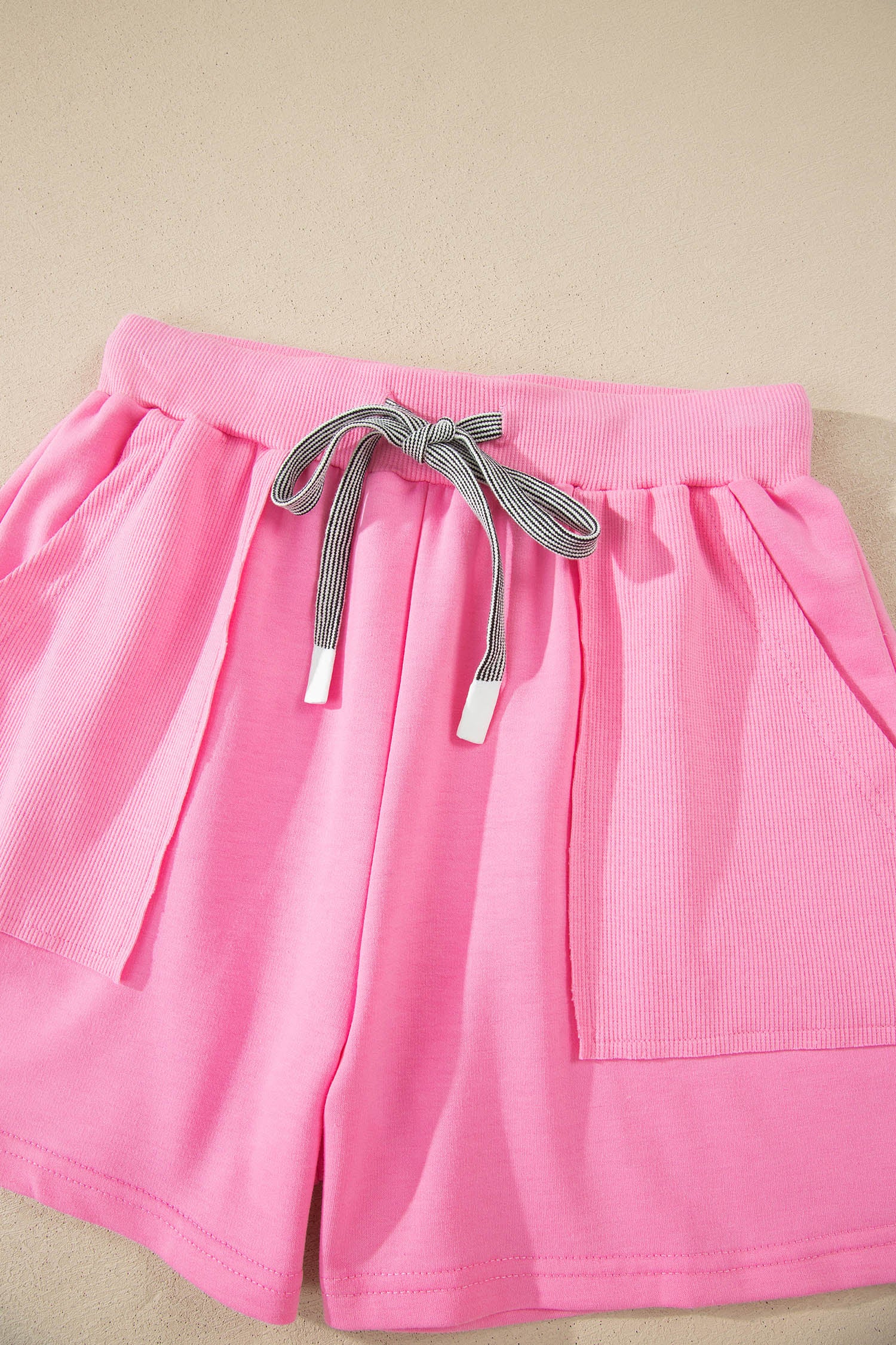 Sachet Pink V Neck Short Sleeve Top Drawstring Shorts 2pcs Set - Snoopy's Closet