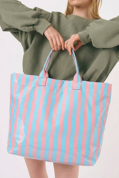 Blackish Green Glossy Striped Vinyl Large Tote Bag - Snoopy's Closet