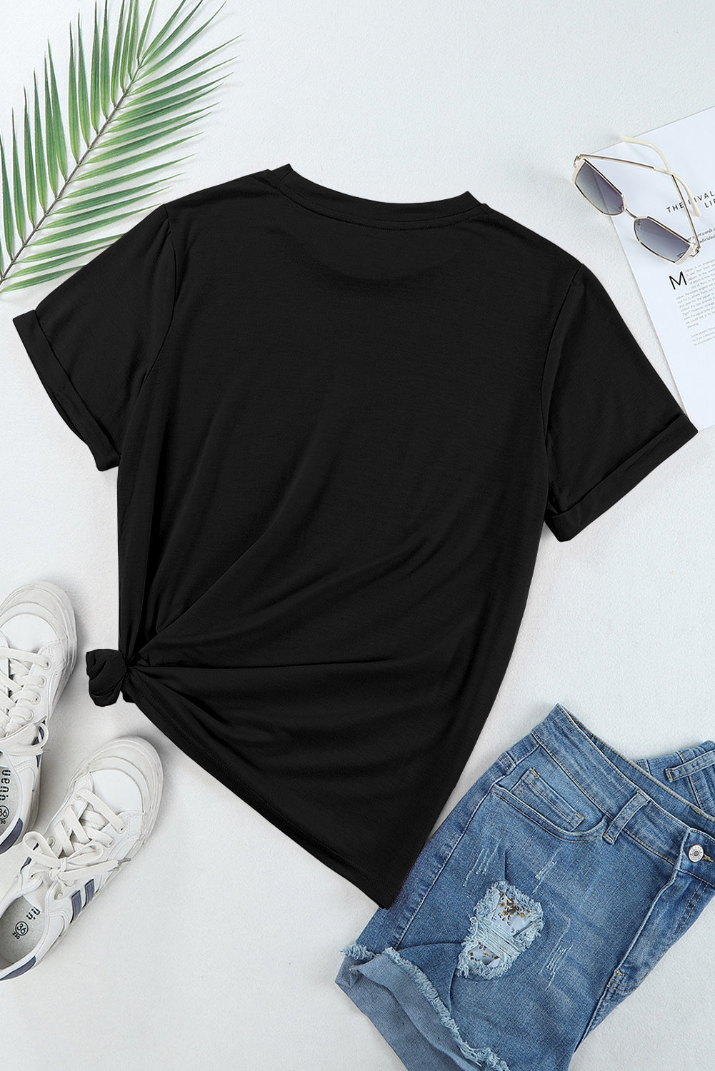 Black Casual Plain Crew Neck Tee - Snoopy's Closet