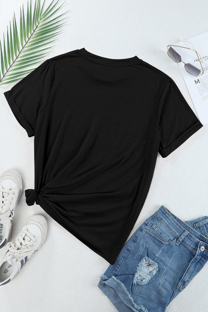 Black Casual Plain Crew Neck Tee - Snoopy's Closet