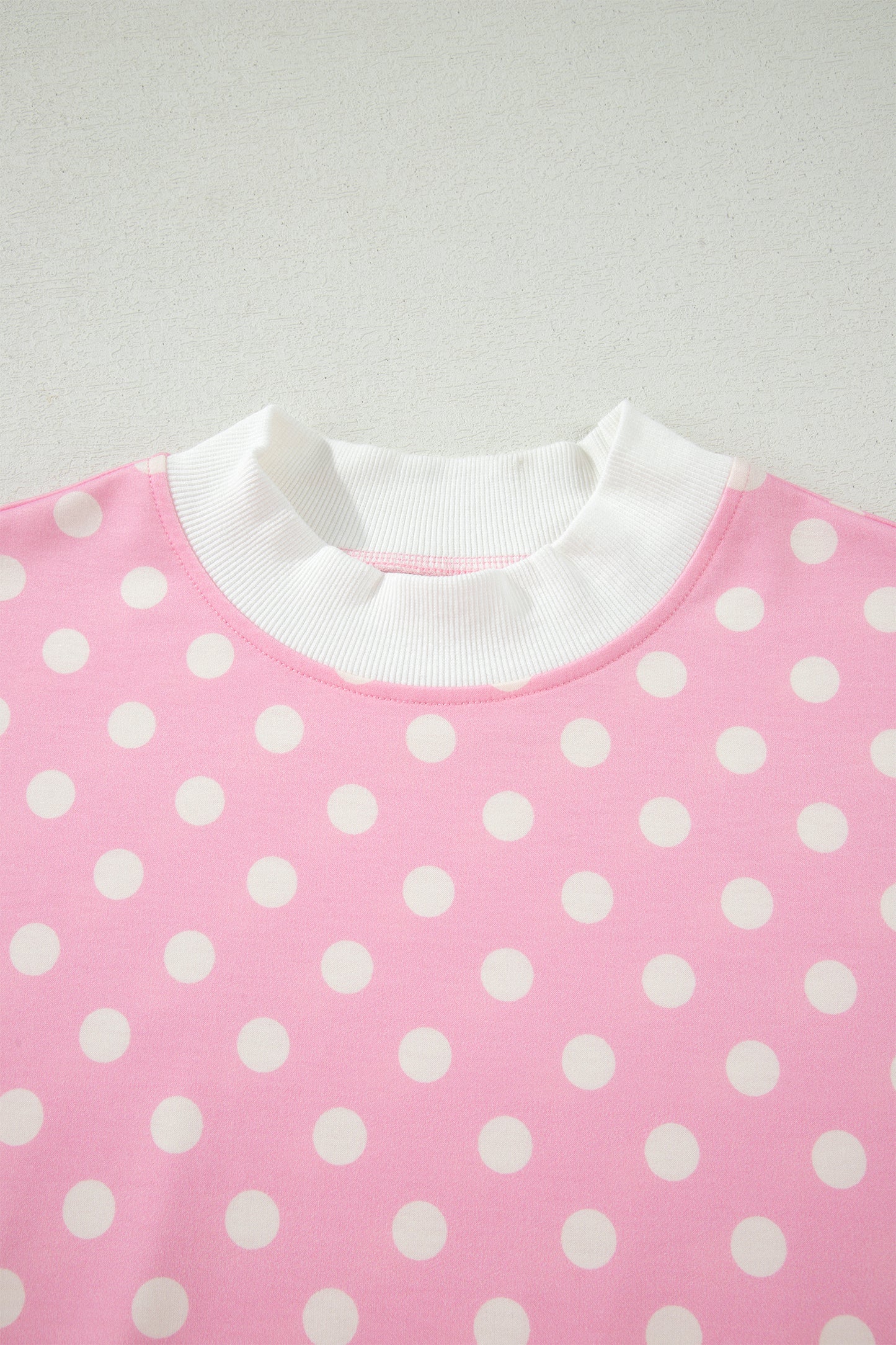 Sky Blue Polka Dot Print Color Block Trim Mock Neck Short Set - Snoopy's Closet