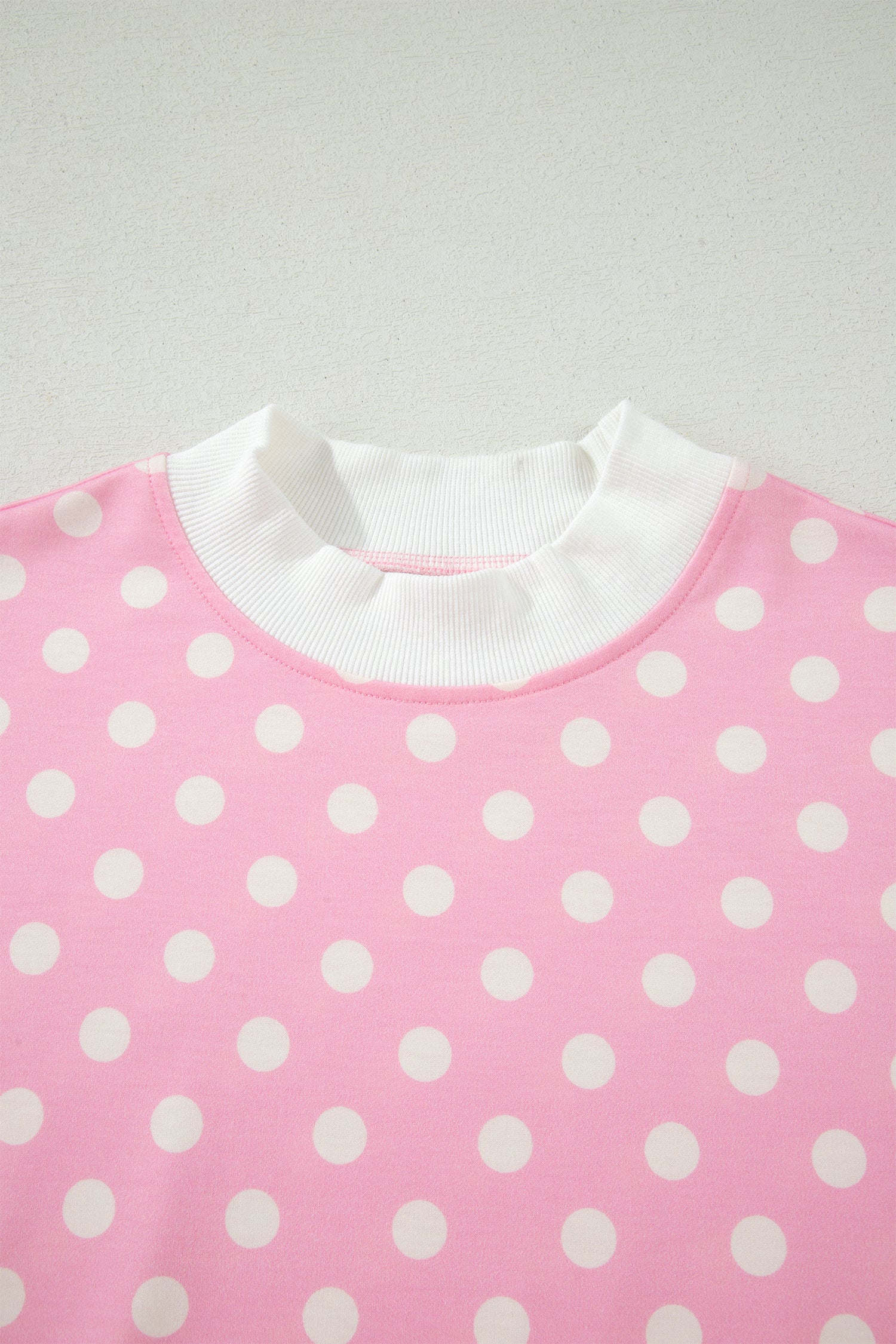 Sky Blue Polka Dot Print Color Block Trim Mock Neck Short Set - Snoopy's Closet