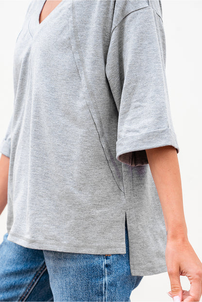 High Raglan Half Sleeve V Neck Oversized T Shirt - Snoopy's Closet