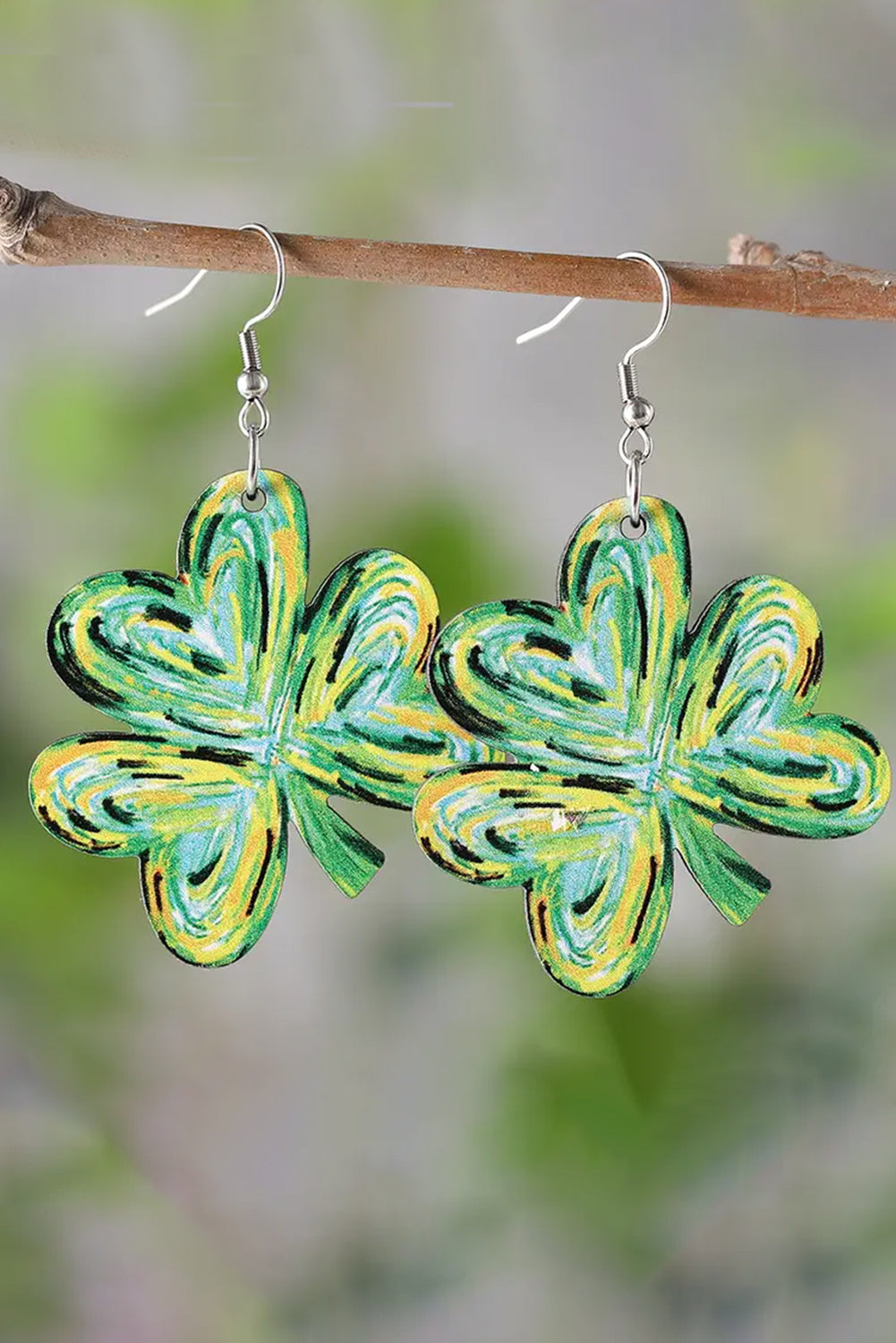 Light Green St. Patrick Painted Shamrock Shape Drop Earrings - Snoopy's Closet