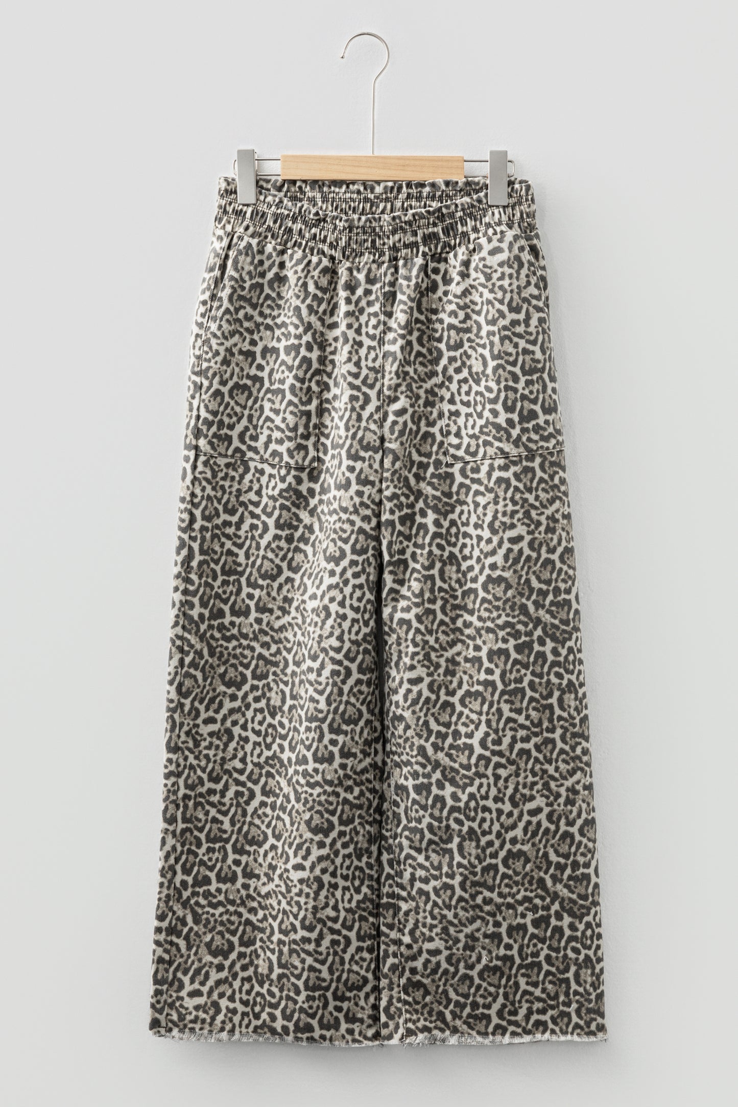 Pantalones Vaqueros Estampado Leopardo Marrón con Bajo Deshilachado y Cintura Elástica Sueltos