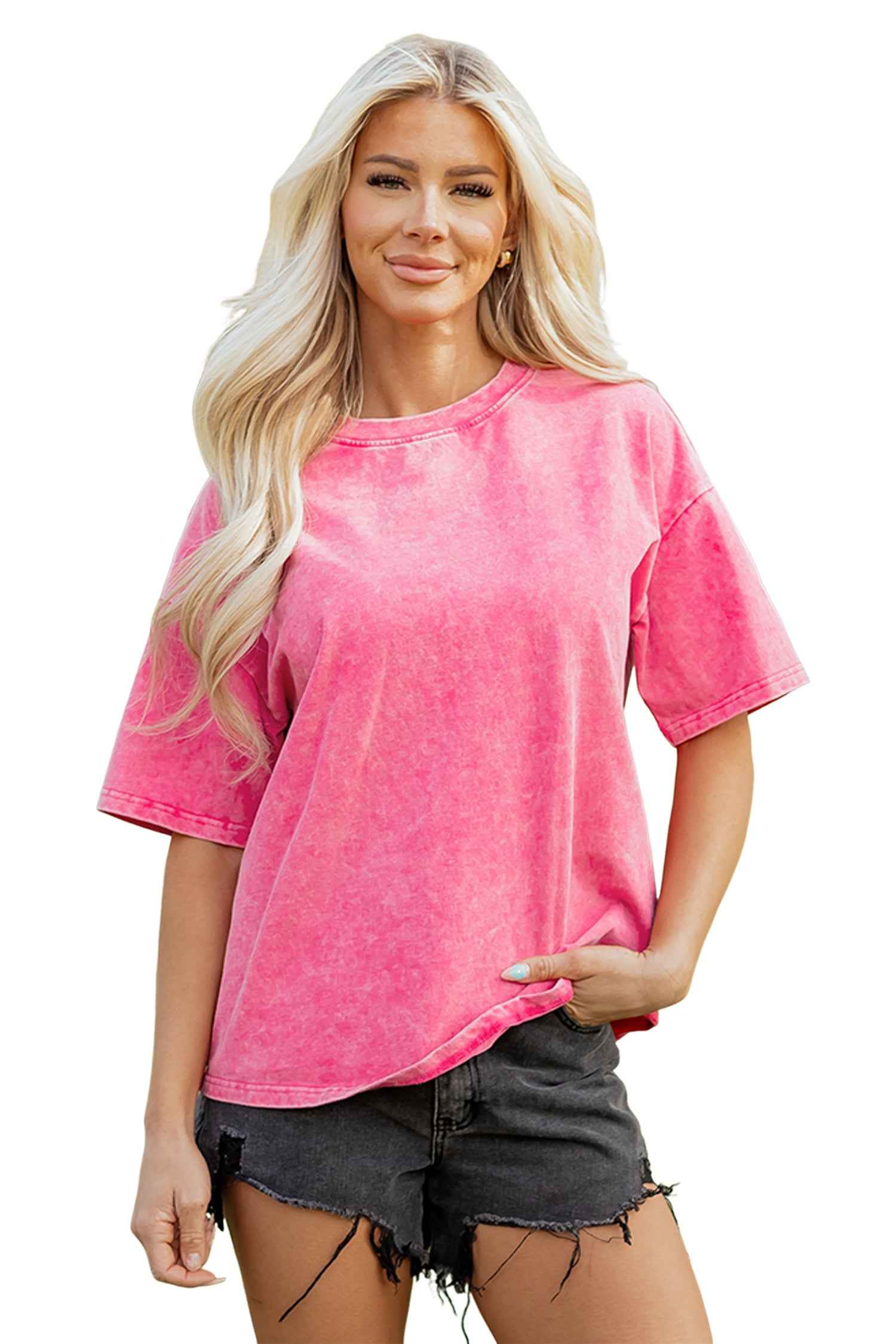 Dark Grey Solid Color Cotton Mineral Washed Oversize Tee