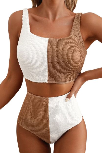 Pink Corded Colorblock Square Neck Bikini Swimsuit - Snoopy's Closet