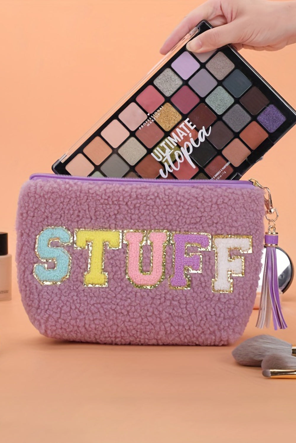 Phalaenopsis Sparkle Letter Pattern Tassel Zipper Makeup Bag - Snoopy's Closet