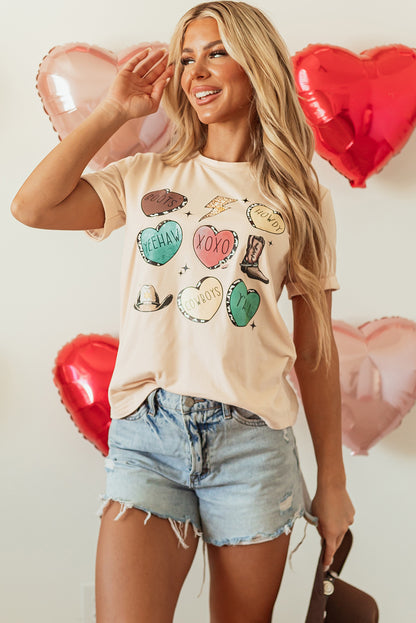 Camiseta Gráfica de San Valentín Estilo Western Color Caqui