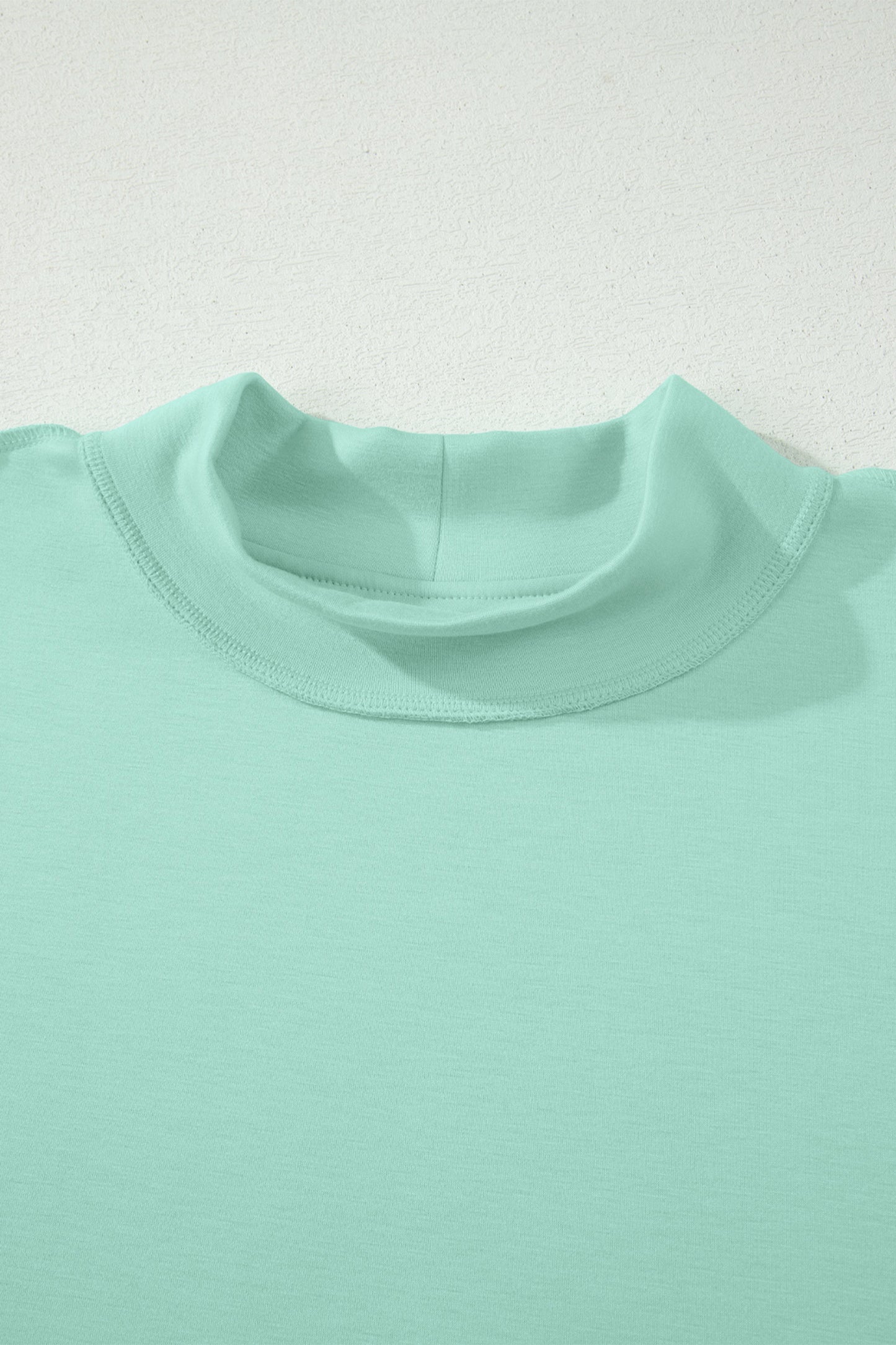 Moonlight Jade Solid Color Exposed Seam Mock Neck Oversize Tee Casual Shorts 2pcs Outfit - Snoopy's Closet