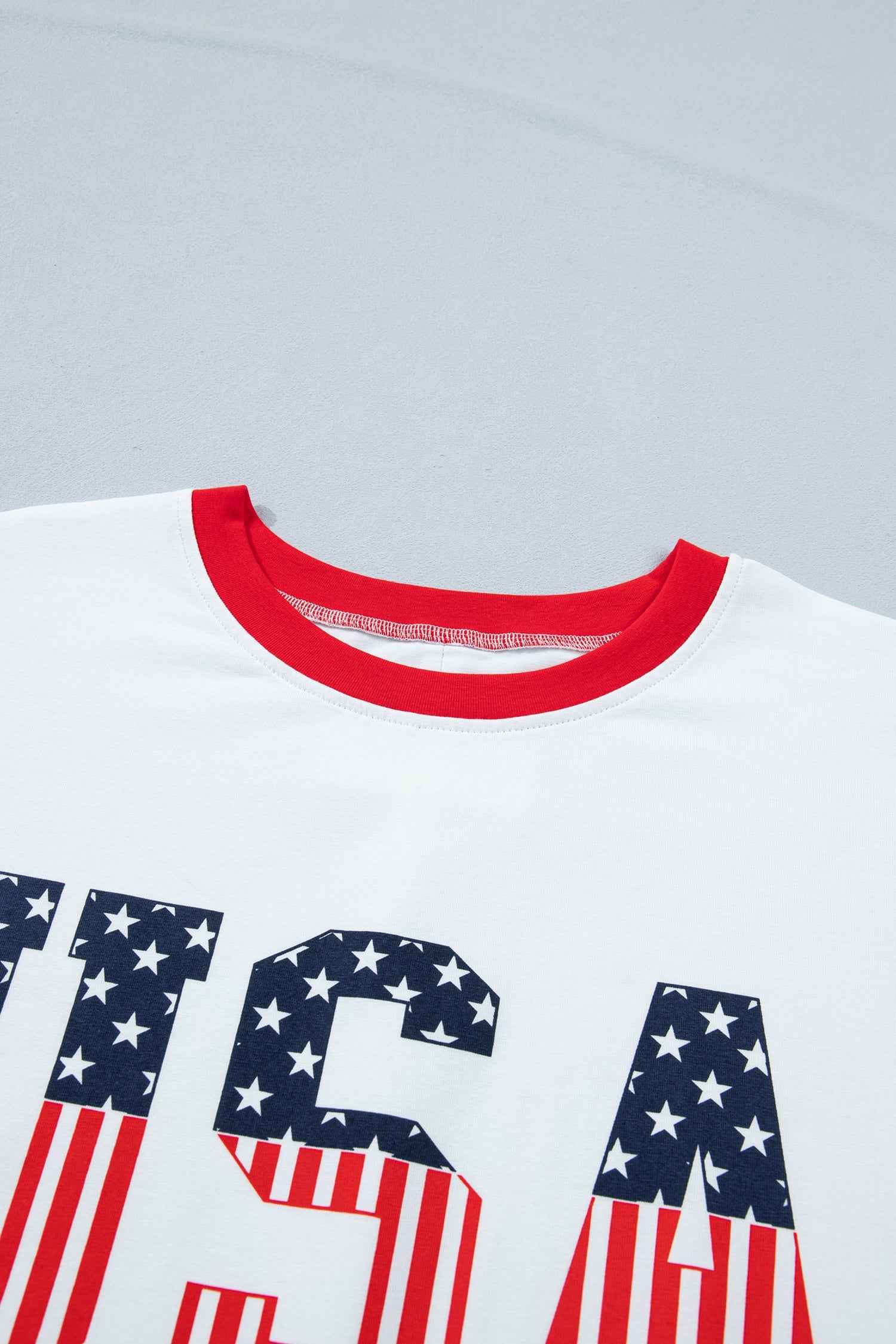 Jet Stream Flag Print USA Graphic Patchwork Casual Tee