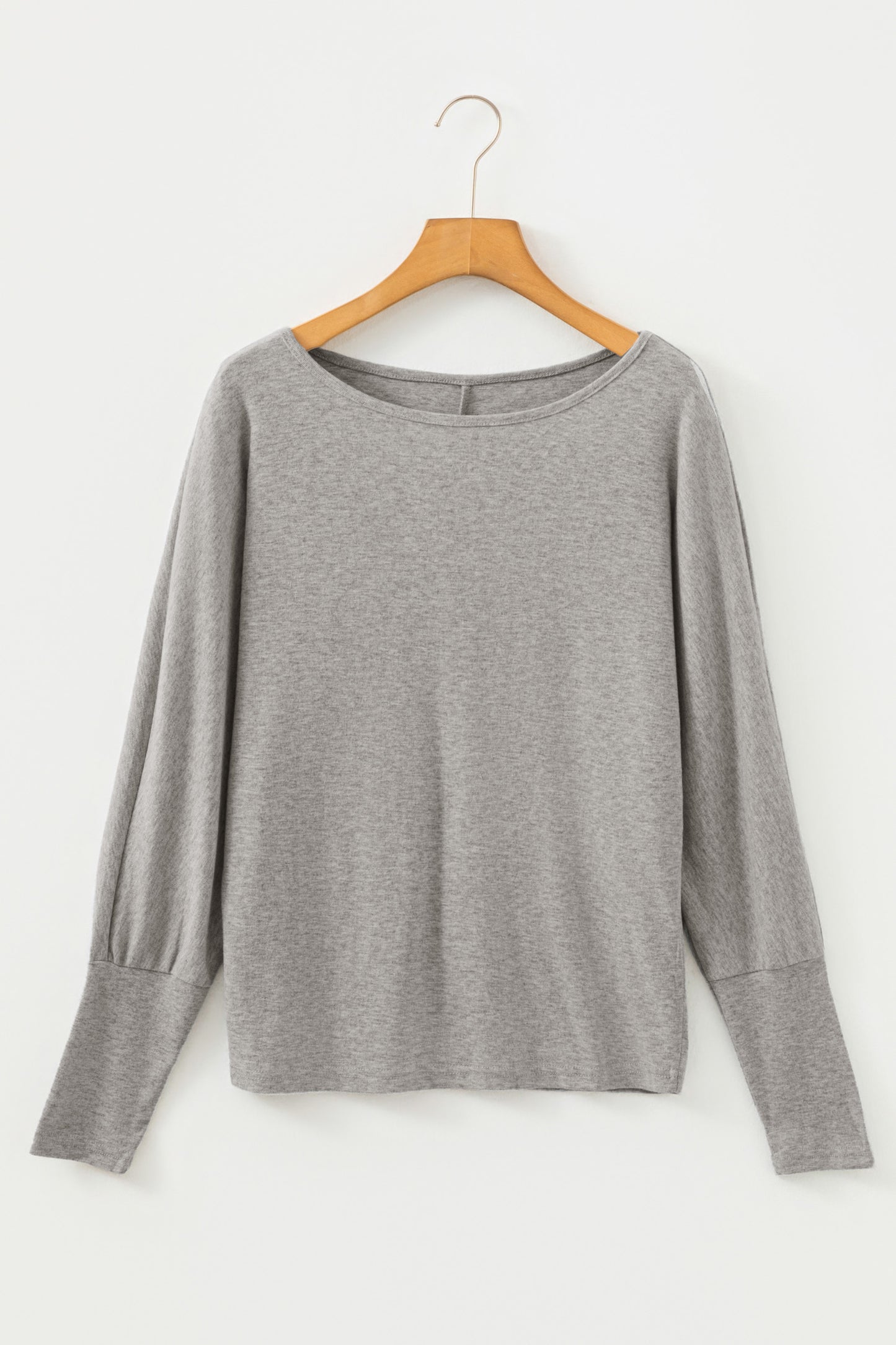 Light Grey Solid Color Extended Cuffs Long Sleeve Top - Snoopy's Closet