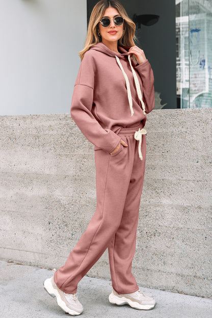 Parchment Leopard Drawstring Pullover Hoodie and High Waist Pants Corduroy Suit - Snoopy's Closet
