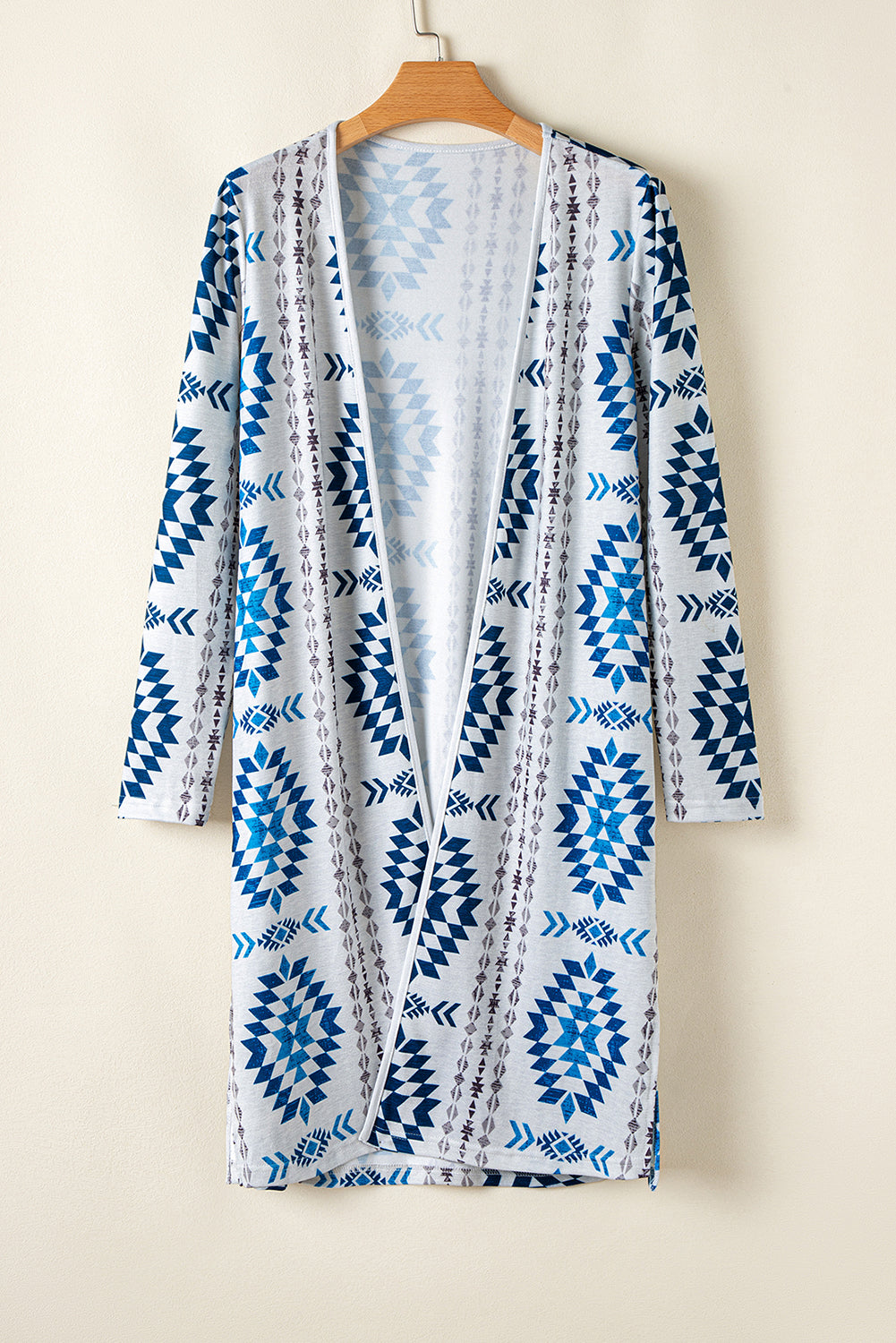 Sky Blue Western Aztec Printed Open Front Long Cardigan - Snoopy's Closet
