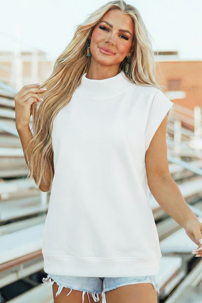 Mint Green Solid Color High Neck Cap Sleeve Loose Top