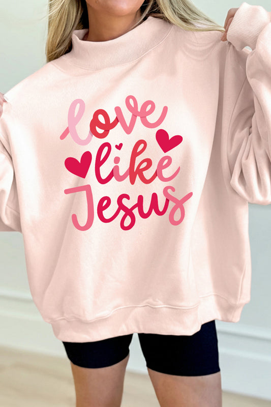 Light Pink love like Jesus Valentines Day Mock Neck Sweatshirt - Snoopy's Closet