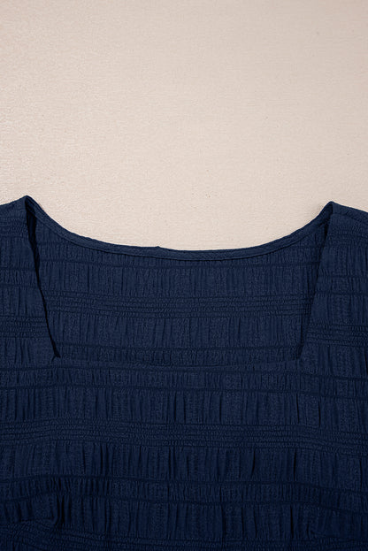 Dirty blue Textured Square Neck Top and Shirred High Waist Shorts Set - Snoopy's Closet