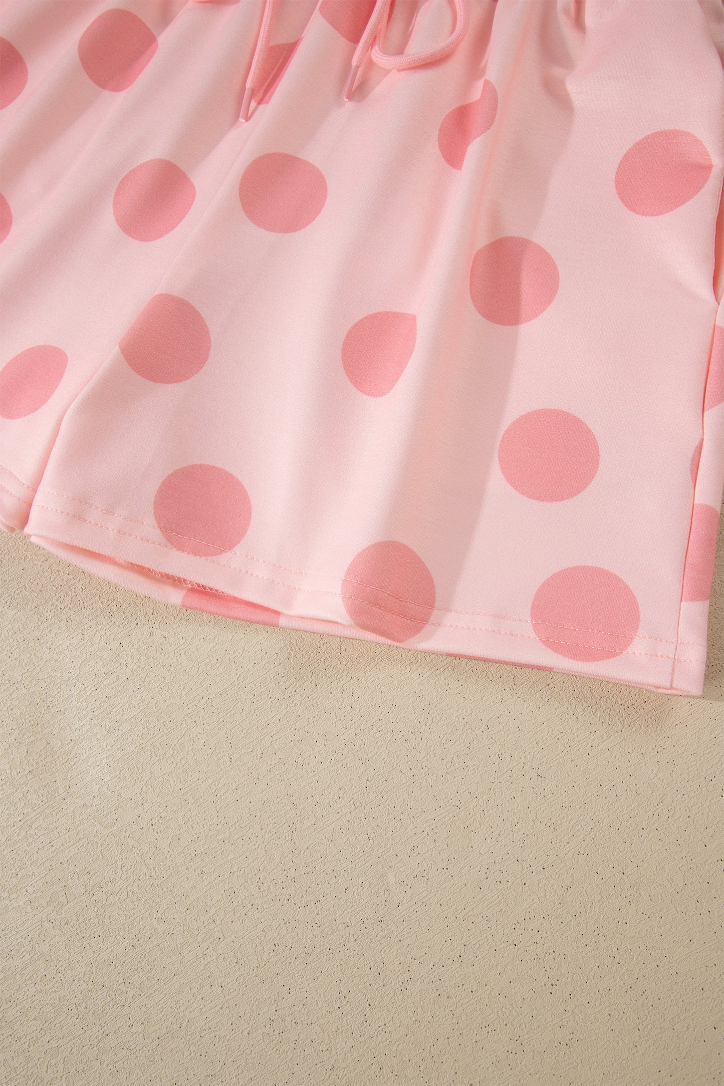 Pink Polka Dot Print Loose Tee Drawstring Elastic Waist Short Set - Snoopy's Closet
