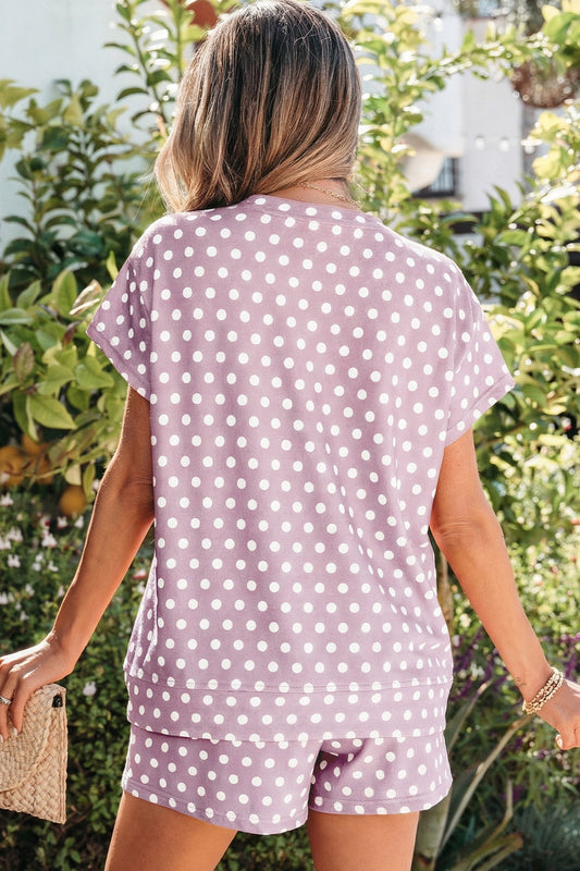 Purple Polka Dot Print Short Set - Snoopy's Closet