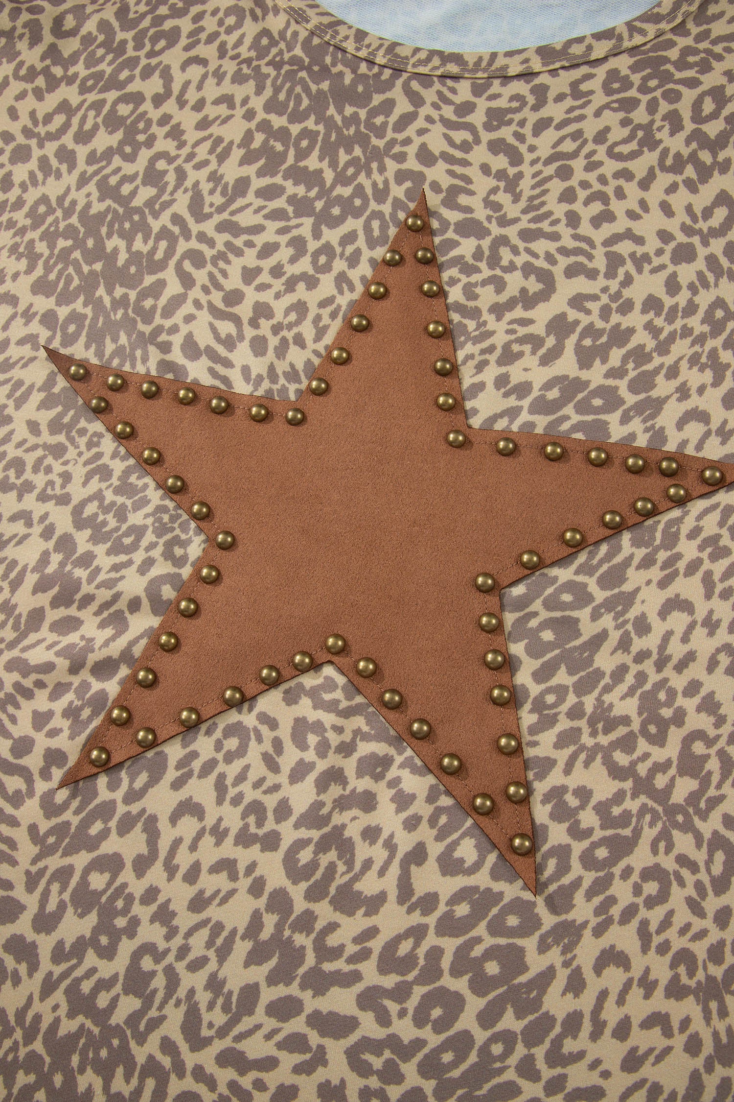 Khaki Leopard Retro Studded Star Patch Loose Tee - Snoopy's Closet