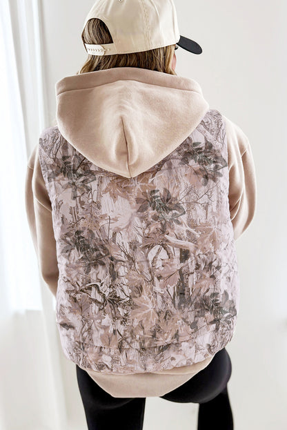 Chaleco acolchado de invierno con estampado de hojas de camuflaje marrón