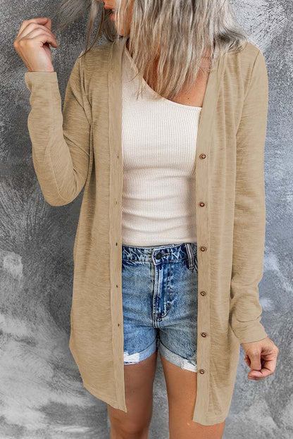 Solid Color Open-Front Buttons Cardigan - Snoopy's Closet