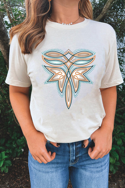 Camiseta de mezcla de algodón con estampado de puntada western blanca
