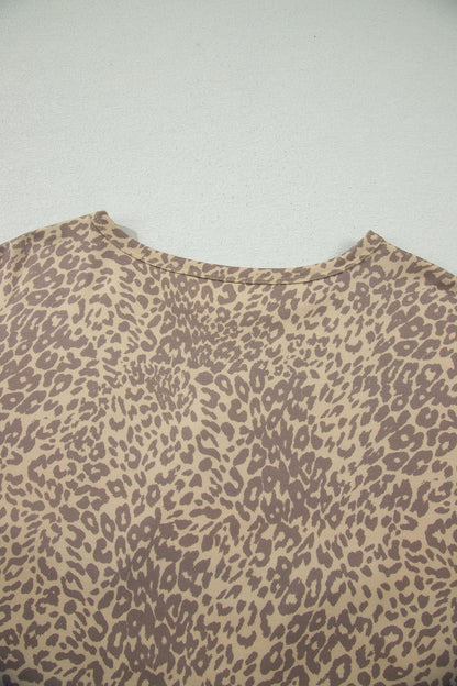 Khaki Leopard Retro Studded Star Patch Loose Tee - Snoopy's Closet