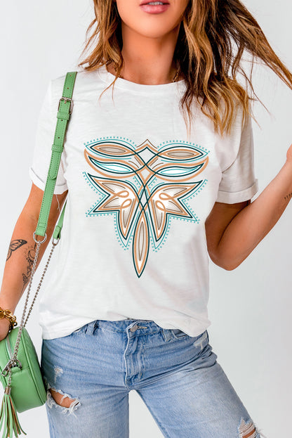 Camiseta de mezcla de algodón con estampado de puntada western blanca