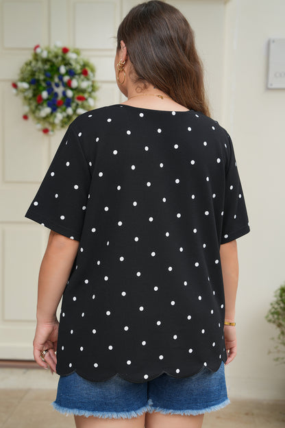 Black Plus Size Dotted Casual T Shirt - Snoopy's Closet