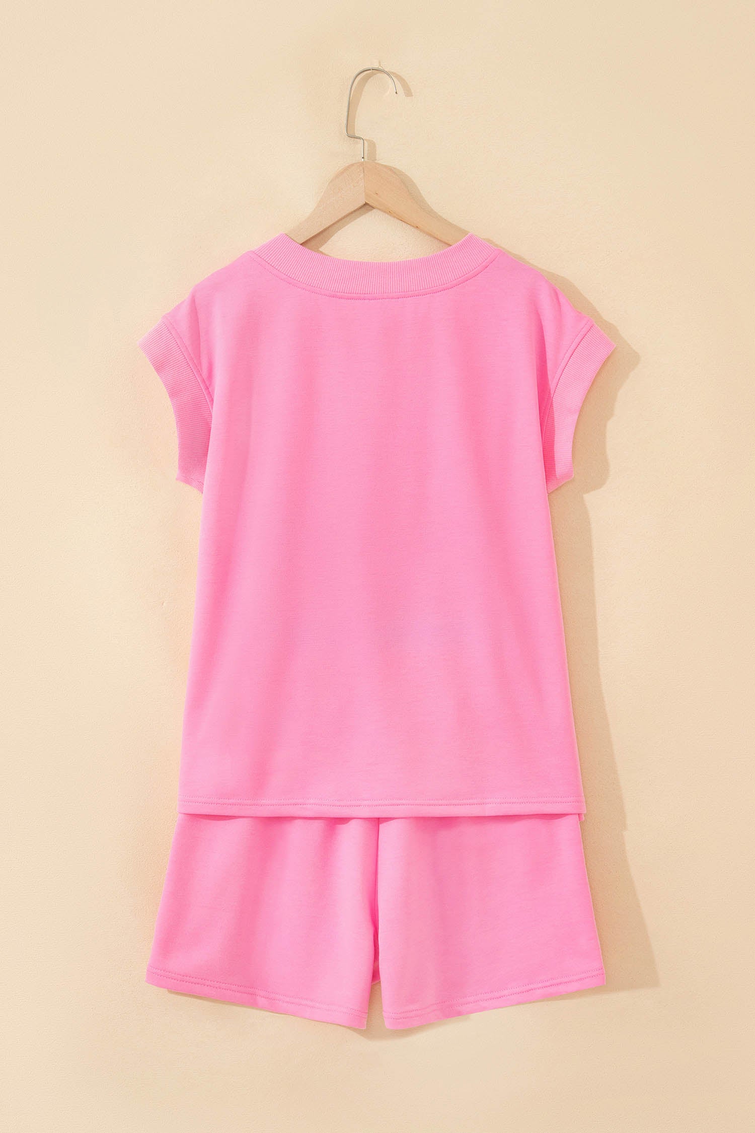 Sachet Pink V Neck Short Sleeve Top Drawstring Shorts 2pcs Set - Snoopy's Closet