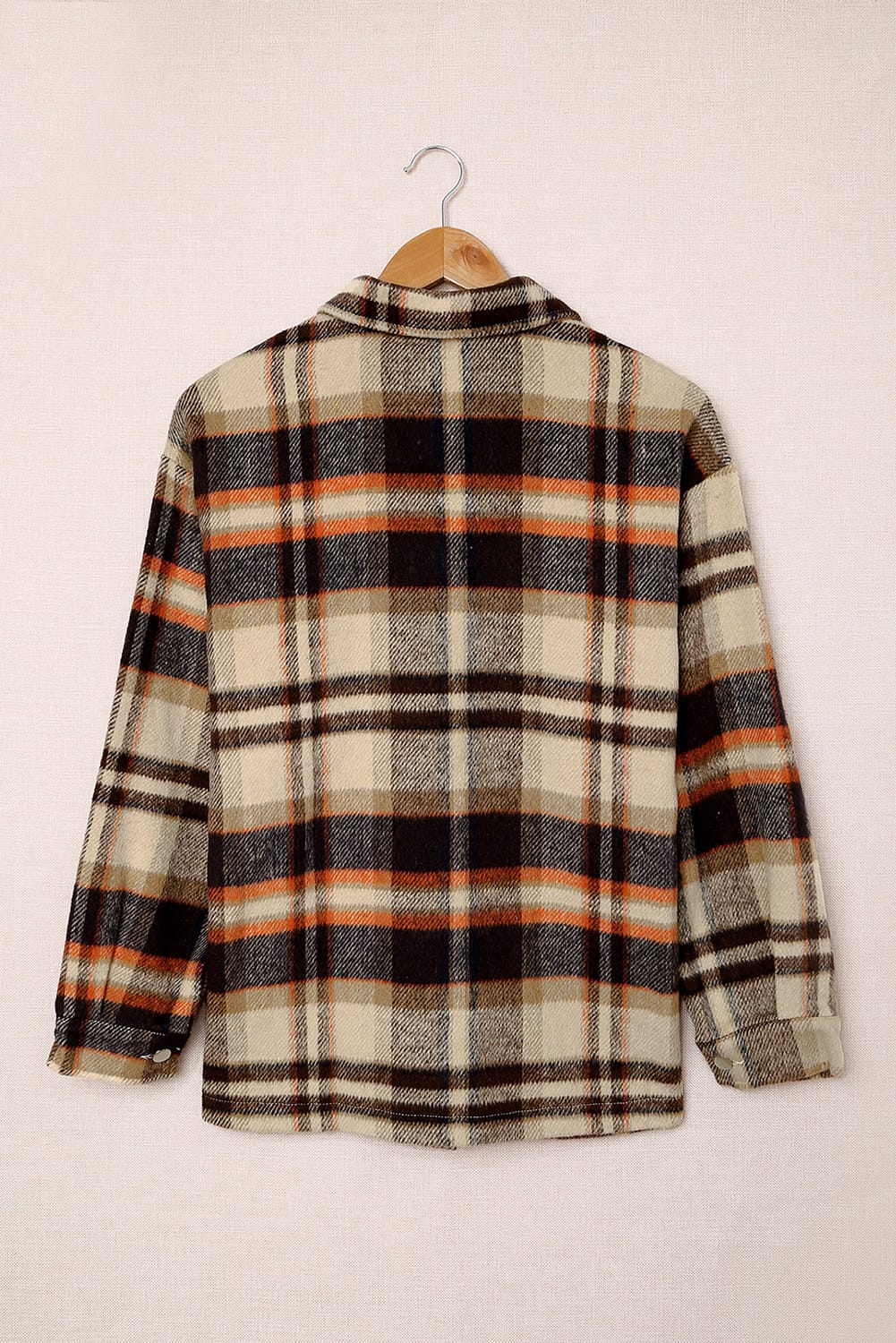 Chaqueta camisa con estampado geométrico a cuadros naranja y bolsillos