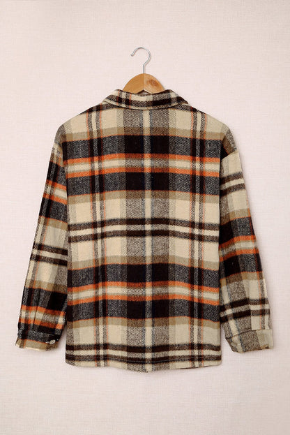 Chaqueta camisa con estampado geométrico a cuadros naranja y bolsillos