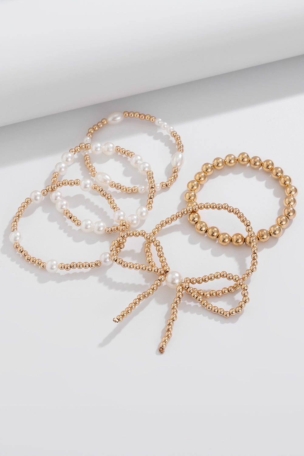 Gold Bow Knot Pearl Beaded Multi Layered Bracelet Set - Snoopy's Closet