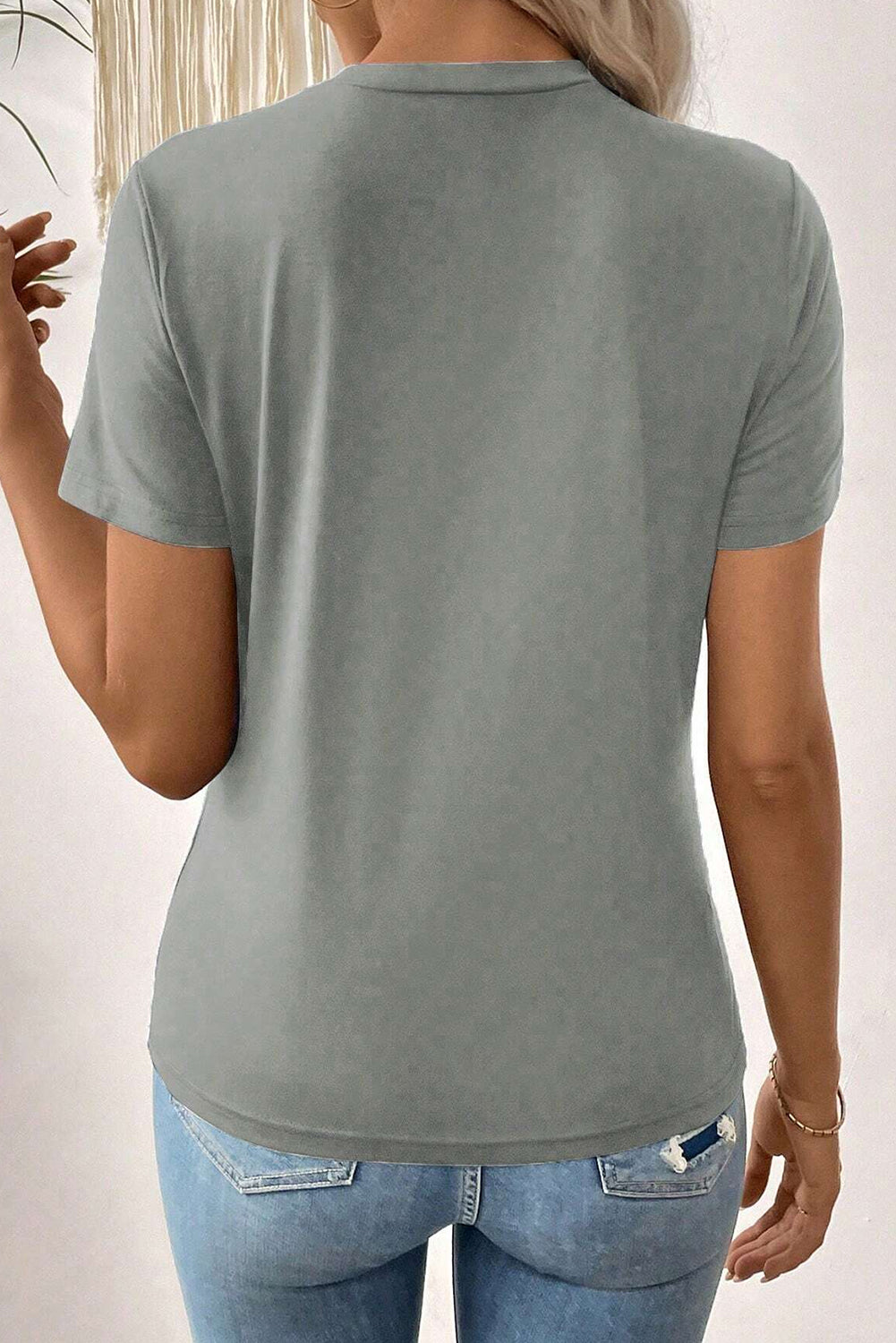 Medium Grey Solid Color Toothpick Stripe Round Neck T Shirt - Snoopy's Closet