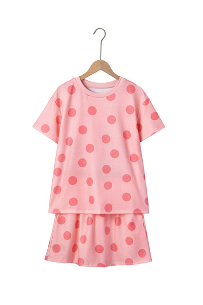 Pink Polka Dot Short Sleeve Top Casual Skort 2pcs Outfit - Snoopy's Closet