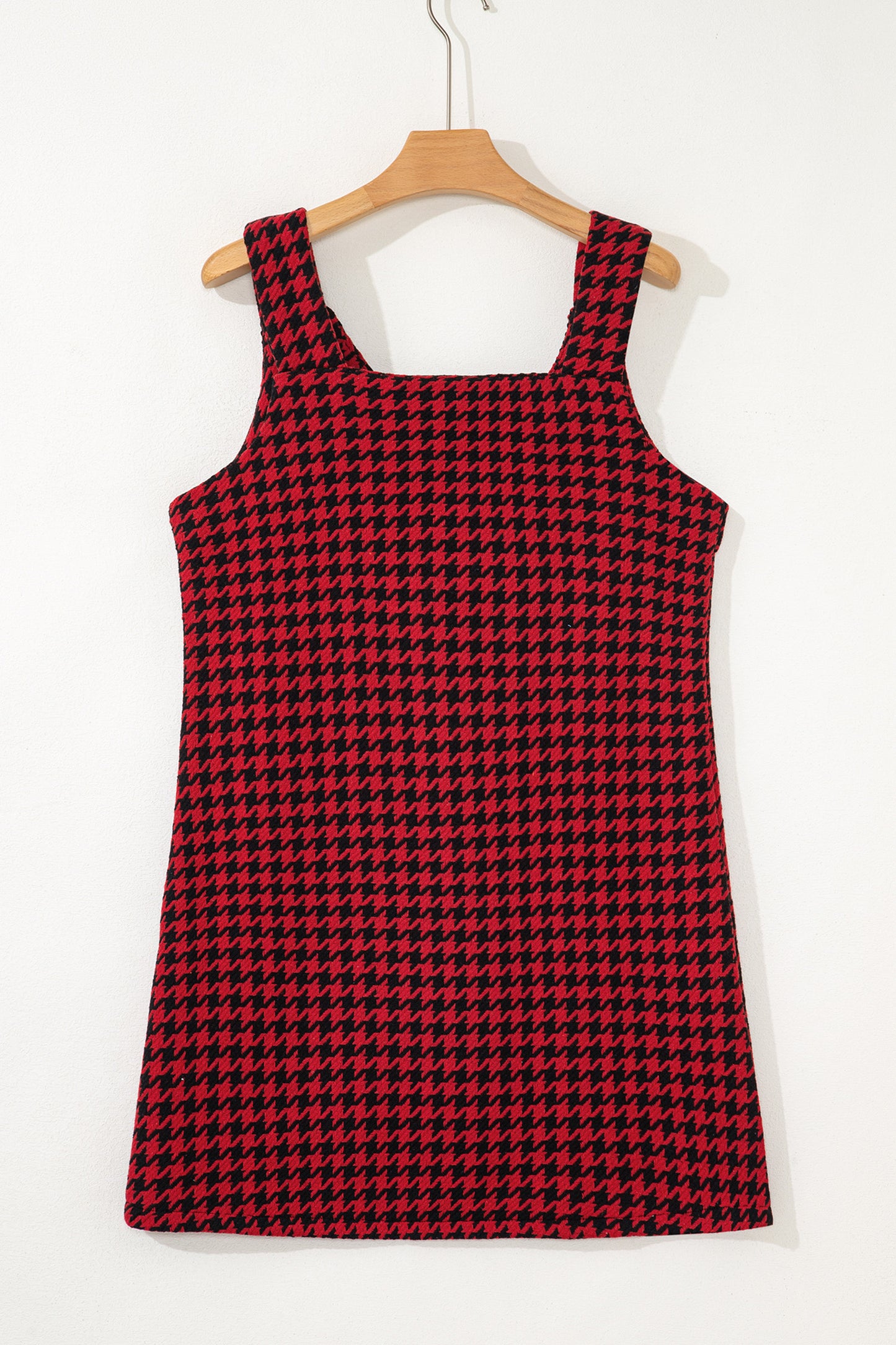 Red Houndstooth Print V Neck Sleeveless Mini Dress - Snoopy's Closet