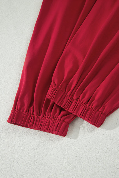 Racing Red Solid Color Cropped Tank Top and Jogger Pants Set - Snoopy's Closet