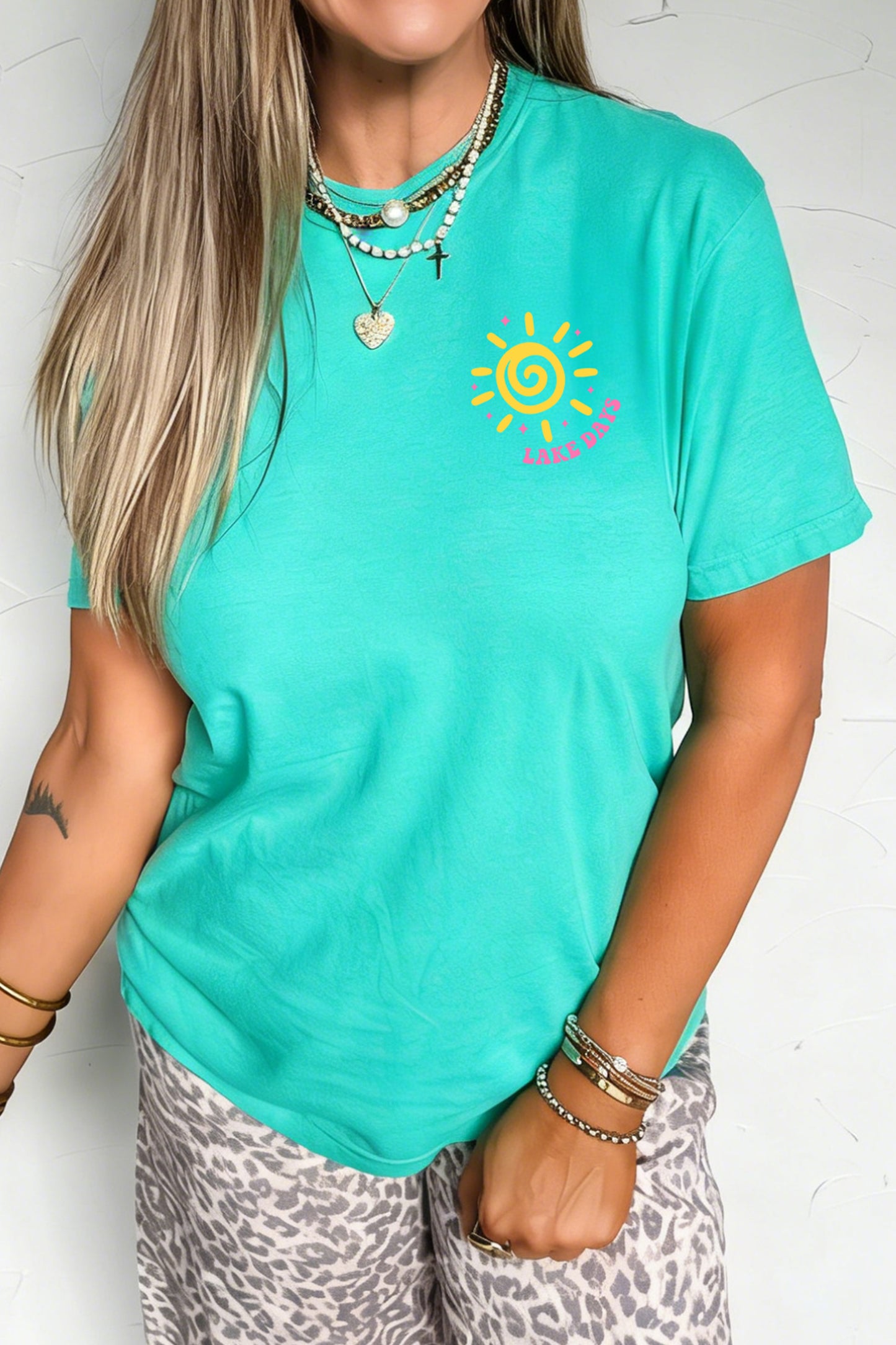 Camiseta de vacaciones estampada a doble cara MINT GREEN LAKE DAYS