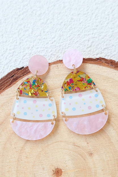 Pink Cute Printed Easter Egg Shape Drop Earrings - Snoopy's Closet