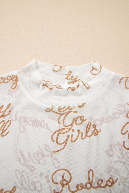 White Howdy Hey Yall Mesh High Neck Long Sleeve Top - Snoopy's Closet