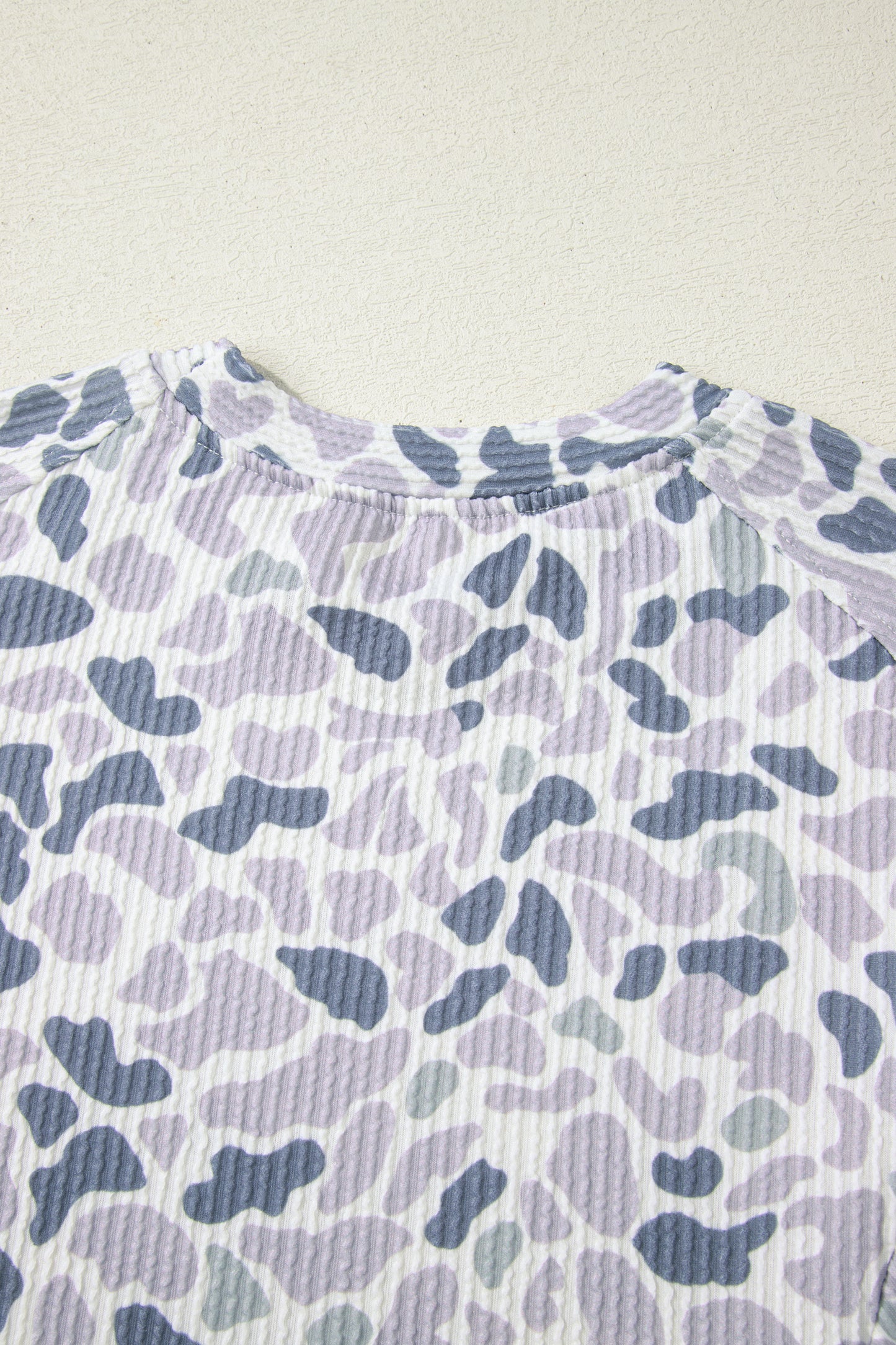 Beige Camouflage Print Twisted Rib Loose Tee Drawstring Pants Set - Snoopy's Closet
